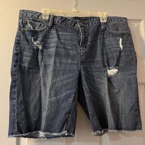a.n.a. Women's Distressed Jean Shorts - Dark Blue
